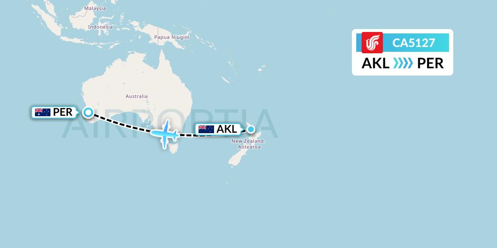 CA5127 Air China Flight Map: Auckland to Perth