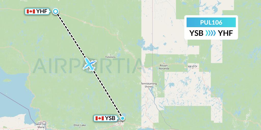PUL106 Ornge Air Flight Map: Sudbury to Hearst