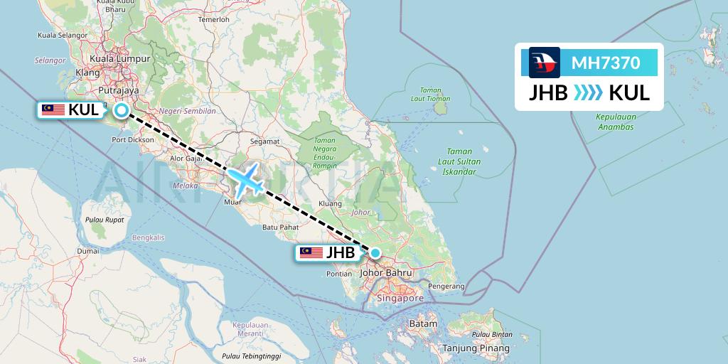 MH7370 Malaysia Airlines Flight Map: Johor Bahru to Kuala Lumpur