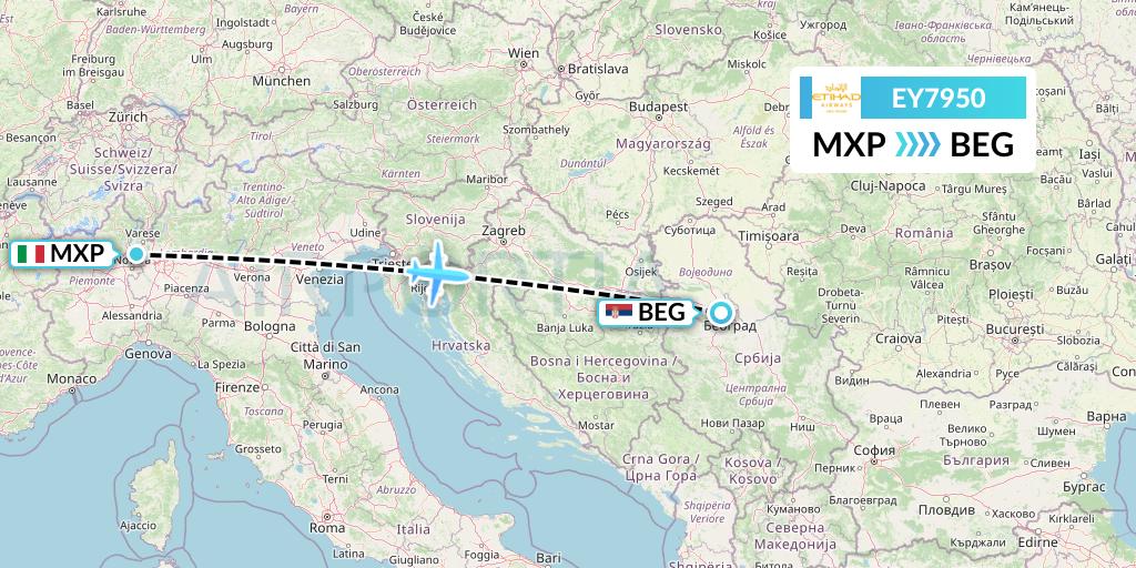EY7950 Etihad Airways Flight Map: Milan to Belgrade