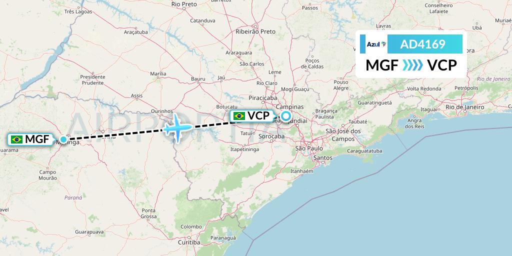 AD4169 Azul Brazilian Airlines Flight Map: Maringa to Campinas