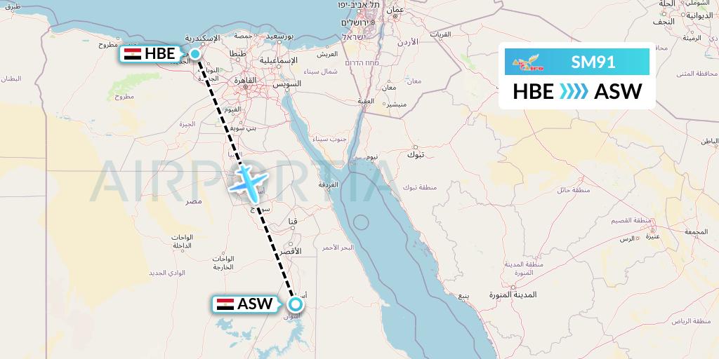 SM91 Air Cairo Flight Map: Alexandria to Aswan