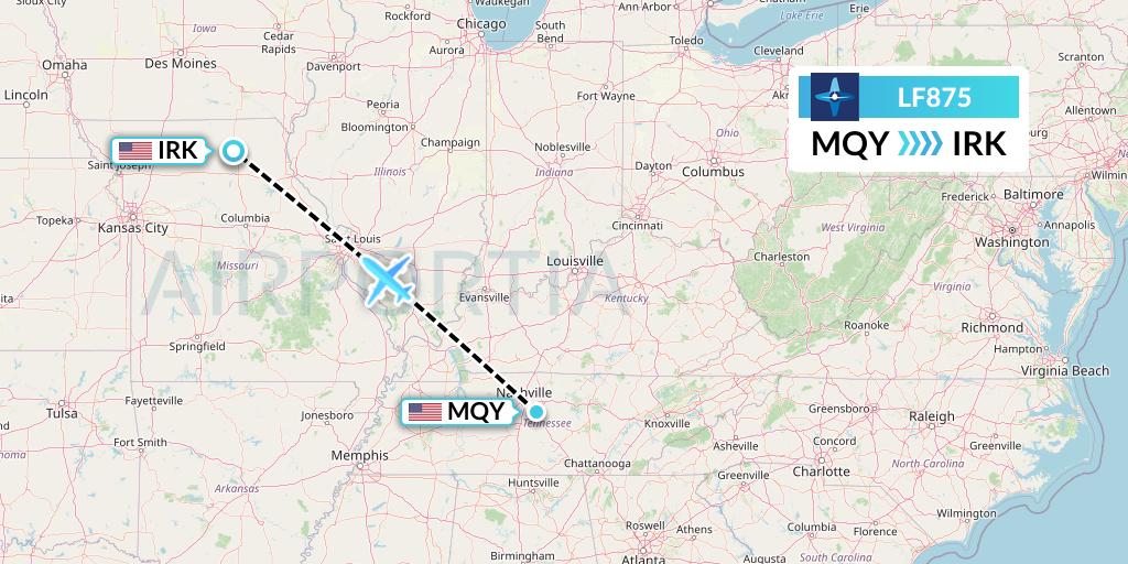 LF875 Corporate Flight Management Flight Map: Smyrna to Kirksville