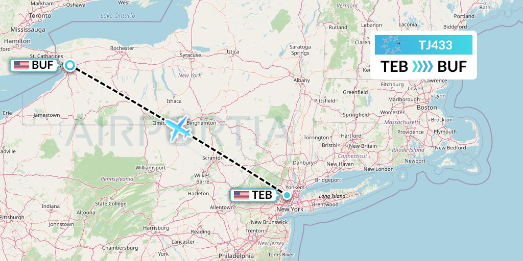 TJ433 Tradewind Aviation Flight Map: Teterboro to Buffalo