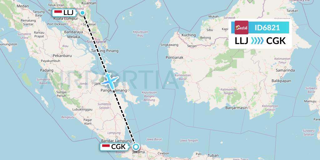 ID6821 Batik Air Flight Map: Palembang to Jakarta