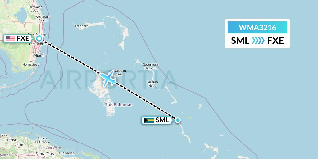 WMA3216 Watermakers Air Flight Map: Stella Maris to Fort Lauderdale