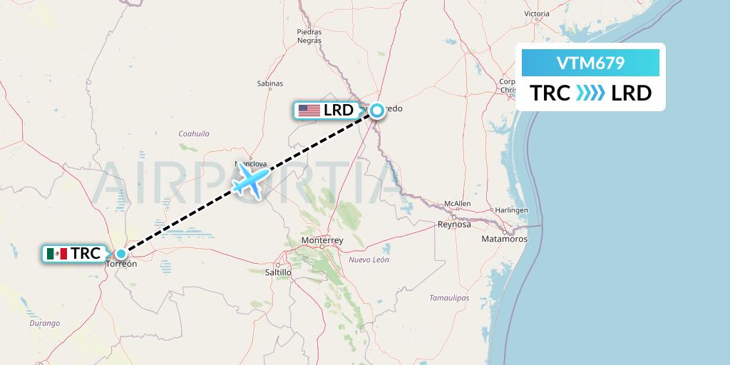 VTM679 Aeronaves TSM Flight Map: Torreon to Laredo