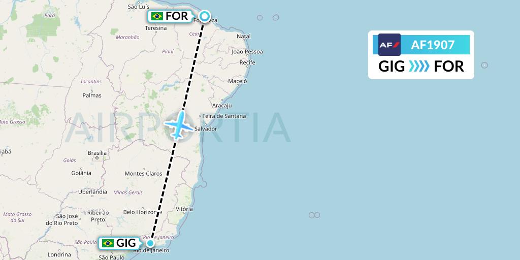 AF1907 Air France Flight Map: Rio de Janeiro to Fortaleza