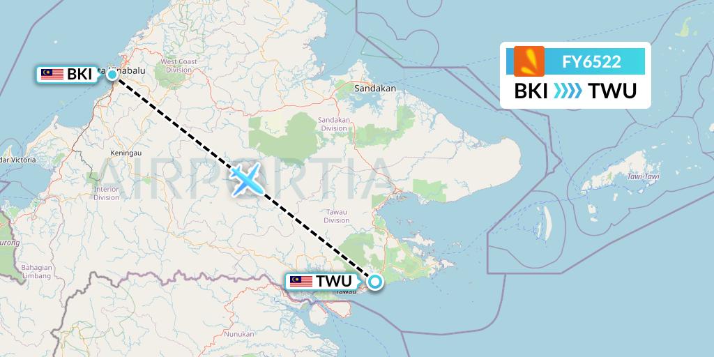 FY6522 Firefly Flight Map: Kota Kinabalu to Tawau