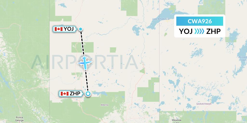 CWA926 Can West Corporate Air Charters Ltd. Flight Map: High Level to High Prairie