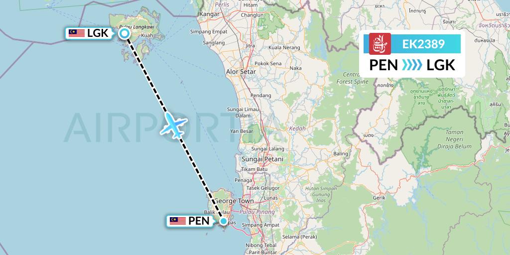 EK2389 Emirates Flight Map: Penang to Langkawi