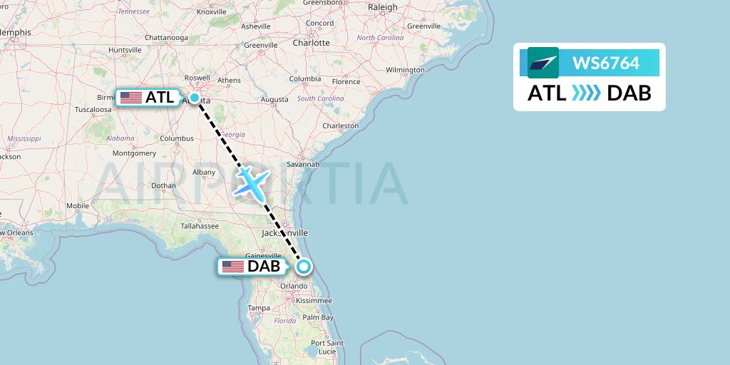 WS6764 WestJet Flight Map: Atlanta to Daytona Beach