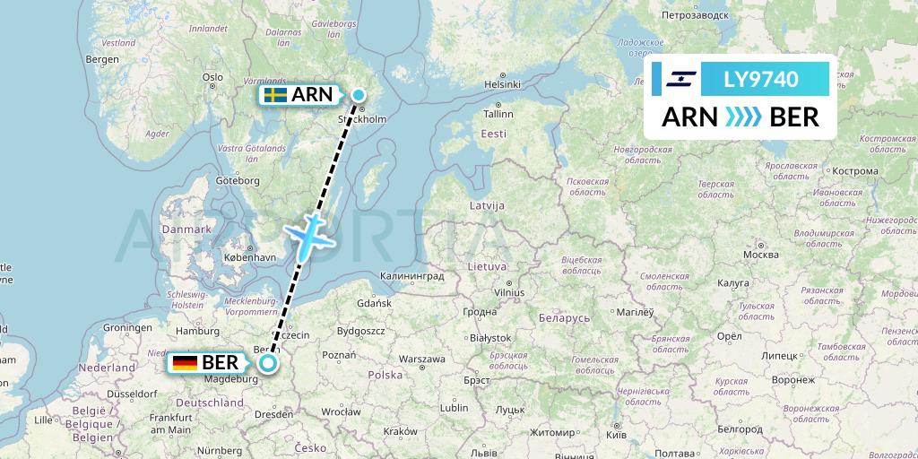 LY9740 El Al Flight Map: Stockholm to Berlin