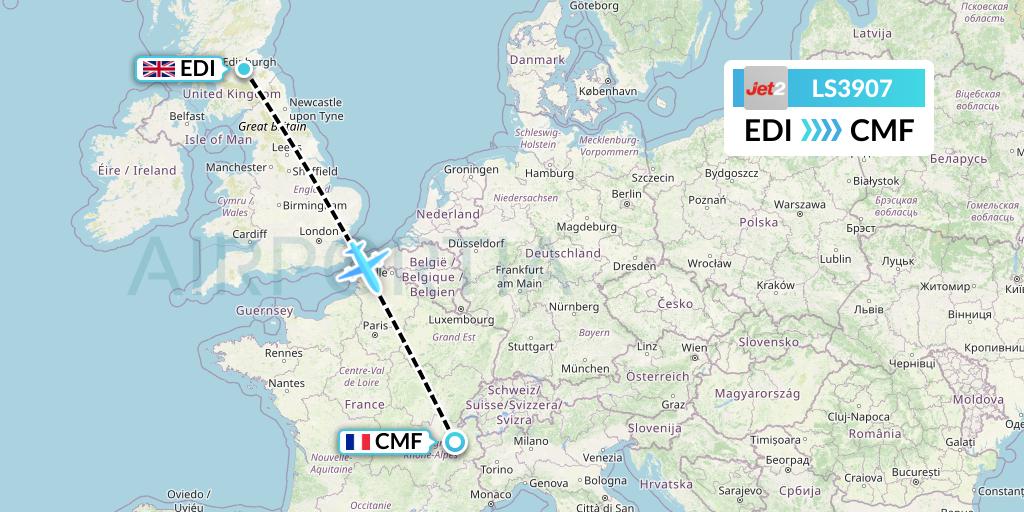 LS3907 Jet2 Flight Map: Edinburgh to Chambery