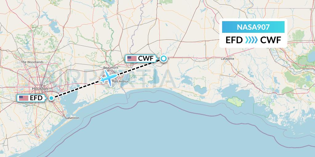 NASA907 Nasair Flight Map: Houston to Lake Charles