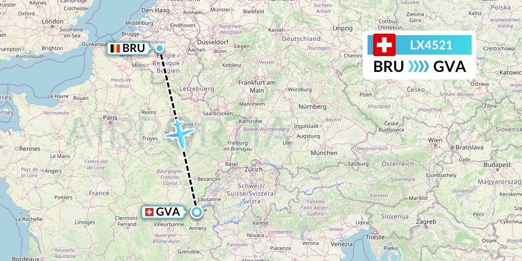 LX4521 Swiss Flight Map: Brussels to Geneva