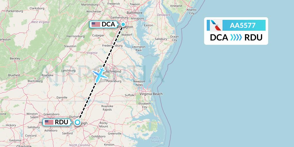 AA5577 American Airlines Flight Map: Washington to Raleigh-Durham