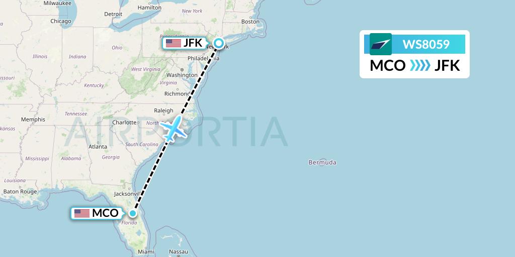 WS8059 WestJet Flight Map: Orlando to New York