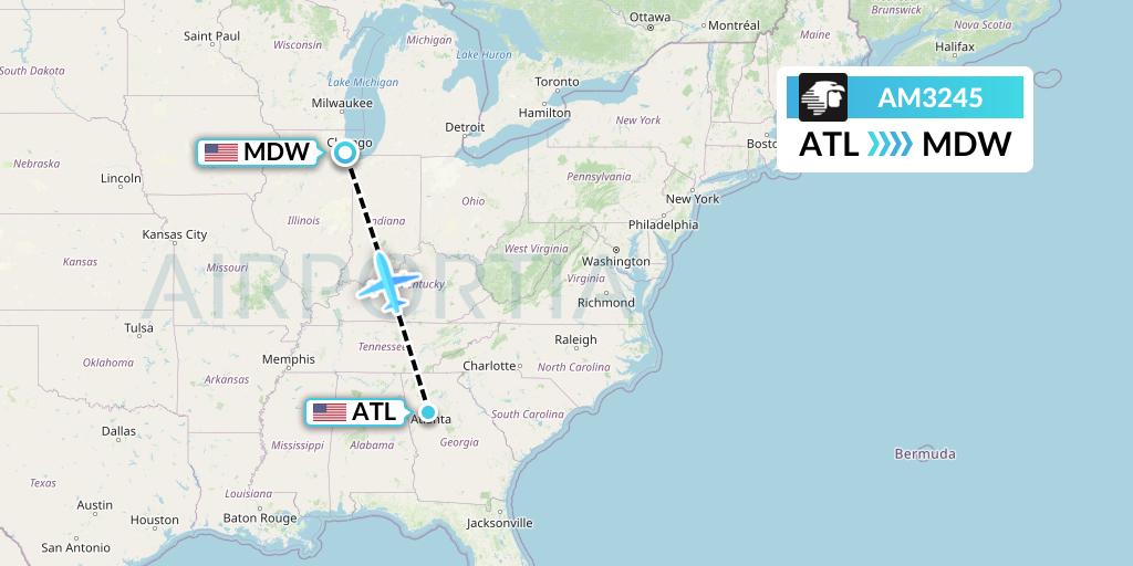 AM3245 Aeromexico Flight Map: Atlanta to Chicago