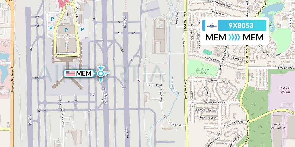 9X8053 Southern Airways Express Flight Map: Memphis to Memphis