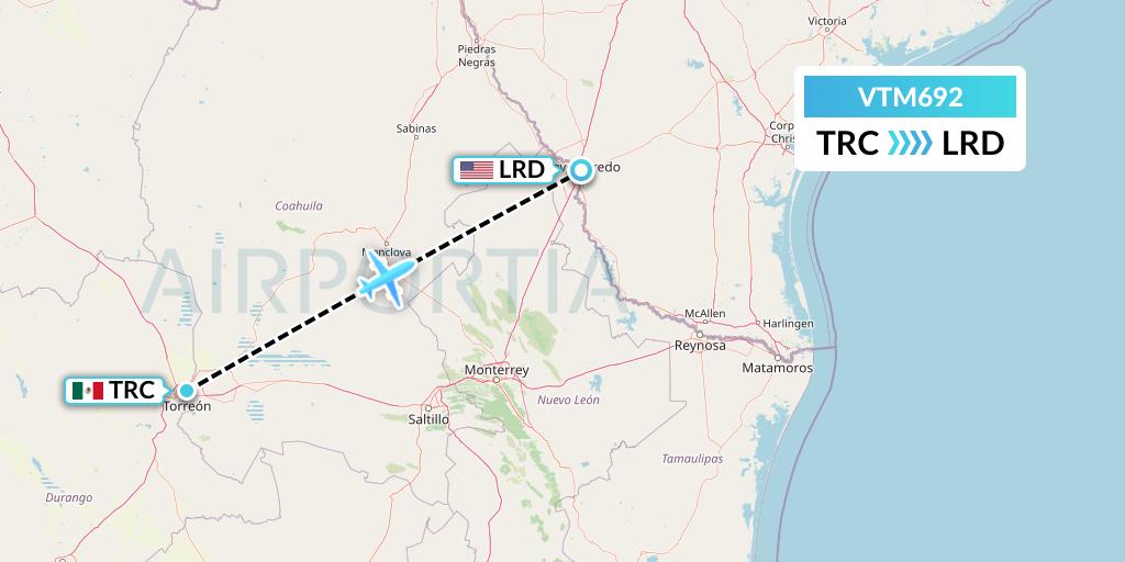 VTM692 Aeronaves TSM Flight Map: Torreon to Laredo