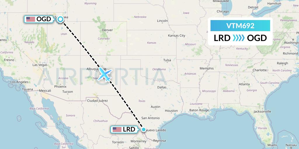 VTM692 Aeronaves TSM Flight Map: Laredo to Ogden