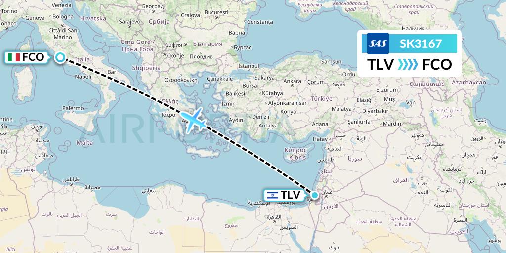 SK3167 SAS Flight Map: Tel Aviv to Rome