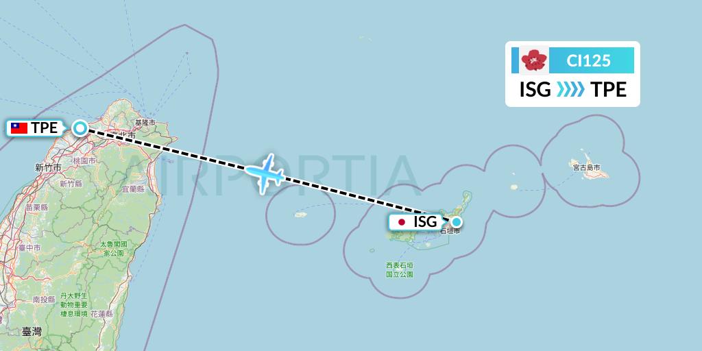 CI125 China Airlines Flight Map: Ishigaki to Taipei