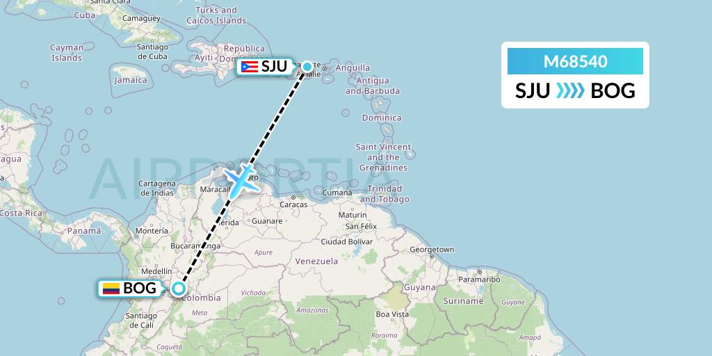 M68540 Amerijet International Flight Map: San Juan to Bogota