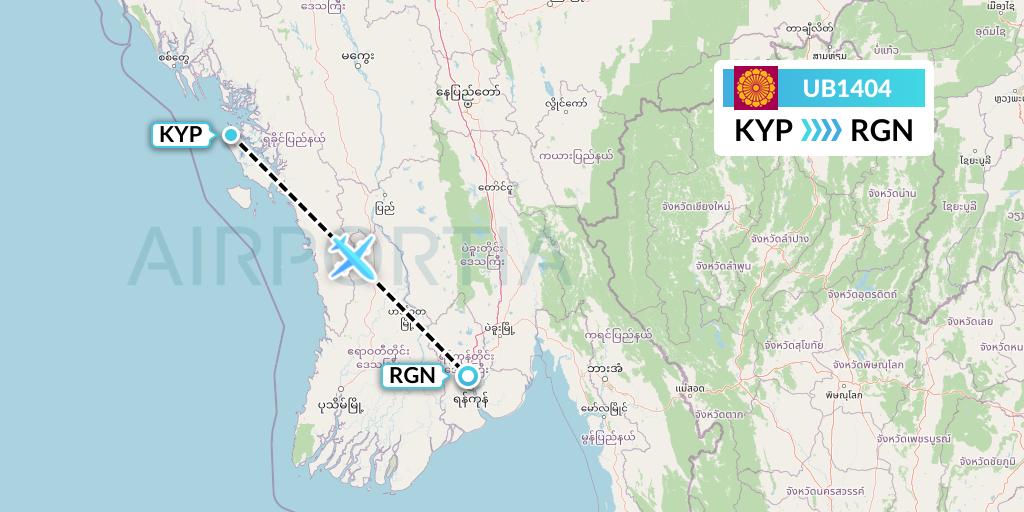 UB1404 Myanmar National Airlines Flight Map: Kyaukpyu to Yangon