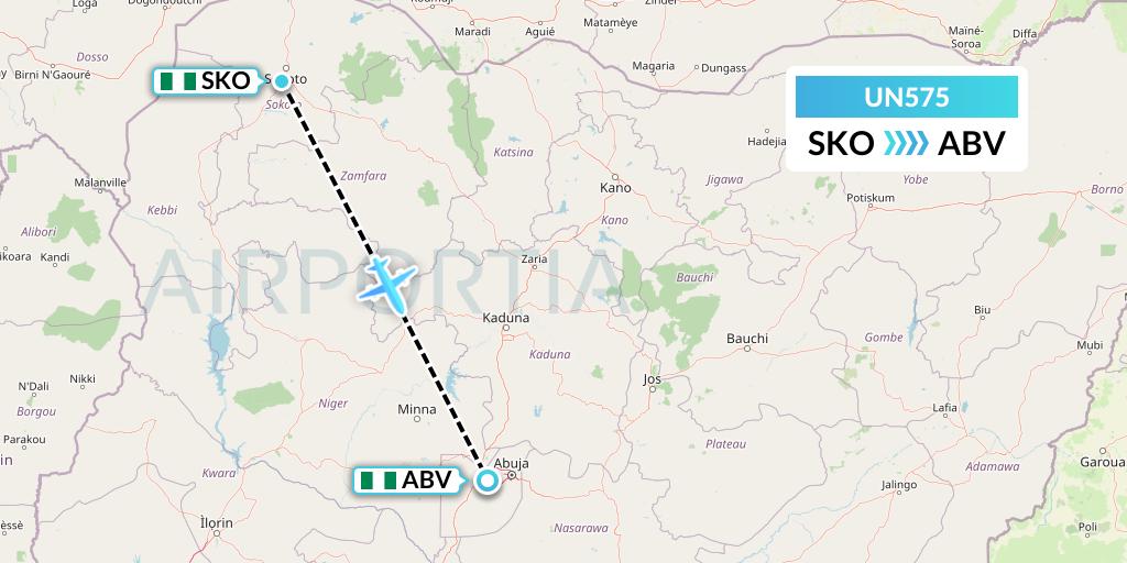 UN575 United Nigeria Airlines Flight Map: Sokoto to Abuja