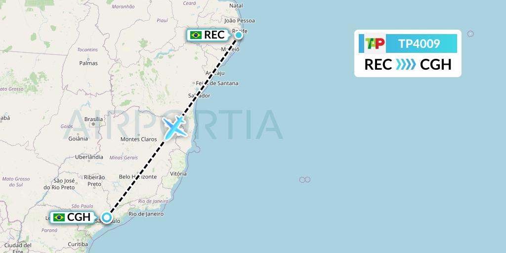 TP4009 TAP Portugal Flight Map: Recife to Sao Paulo