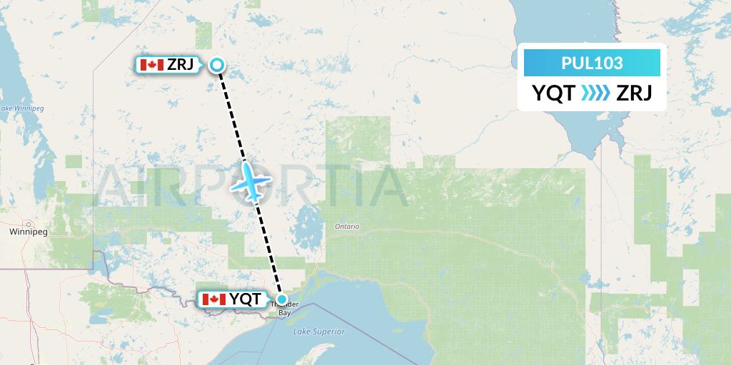 PUL103 Ornge Air Flight Map: Thunder Bay to Round Lake