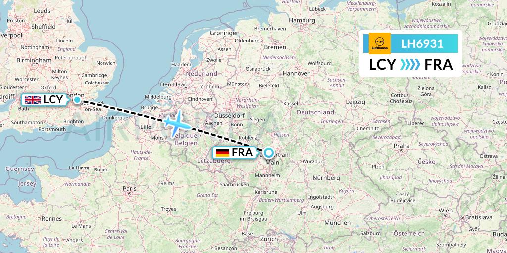 LH6931 Lufthansa Flight Map: London to Frankfurt