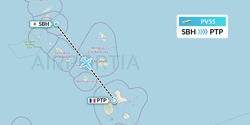 PV55 St. Barth Commuter Flight Map: St. Jean to Pointe-a-Pitre