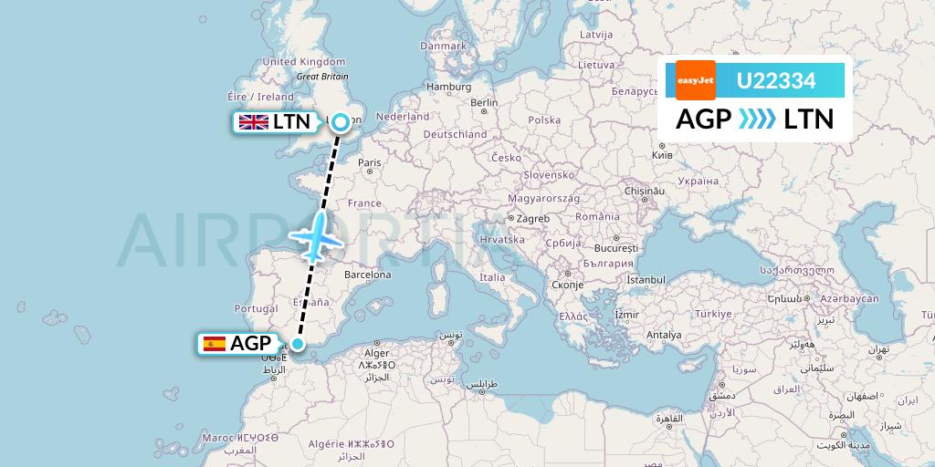 U22334 EasyJet Flight Map: Malaga to London