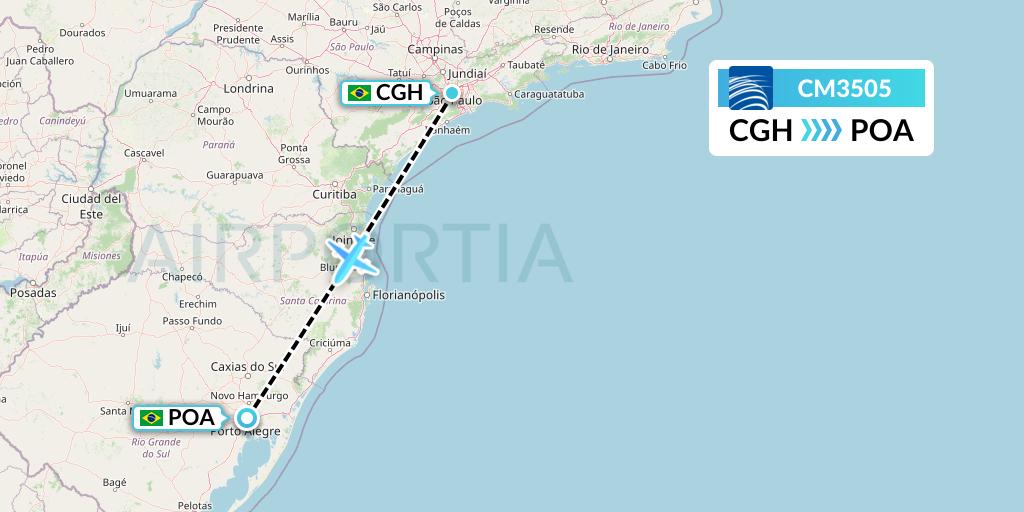 CM3505 Copa Airlines Flight Map: Sao Paulo to Porto Alegre
