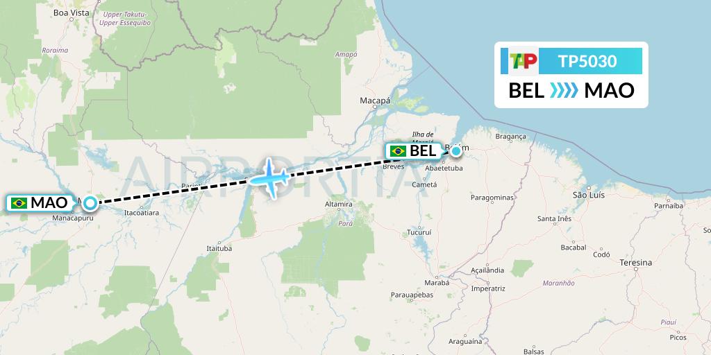 TP5030 TAP Portugal Flight Map: Belem to Manaus
