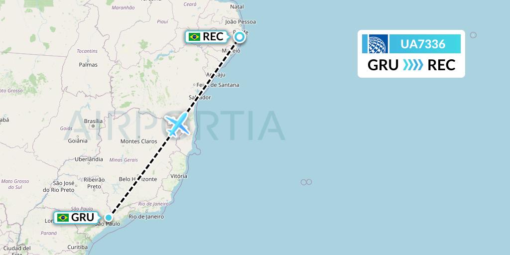 UA7336 United Airlines Flight Map: Sao Paulo to Recife