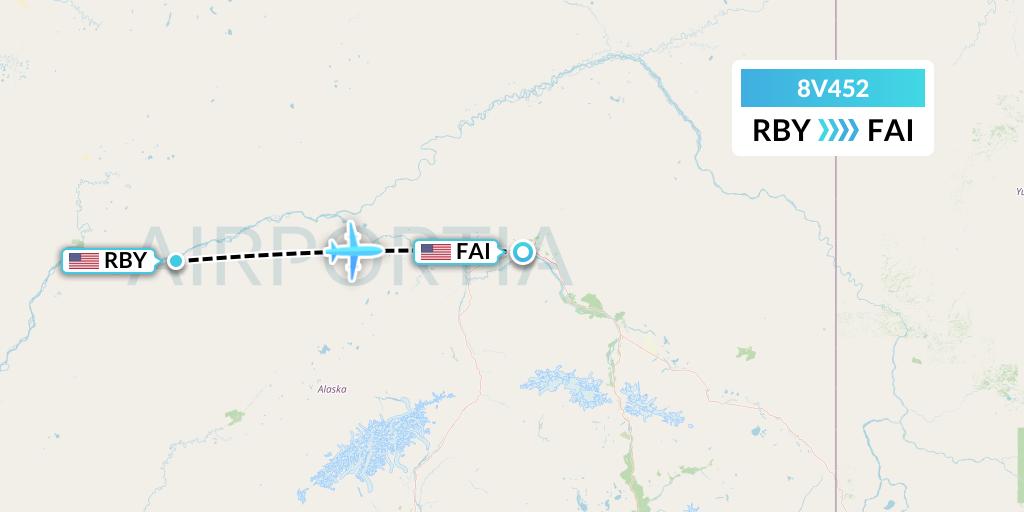 8V452 Wright Air Service Flight Map: Ruby to Fairbanks