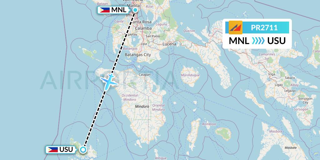PR2711 Philippine Airlines Flight Map: Manila to Busuanga