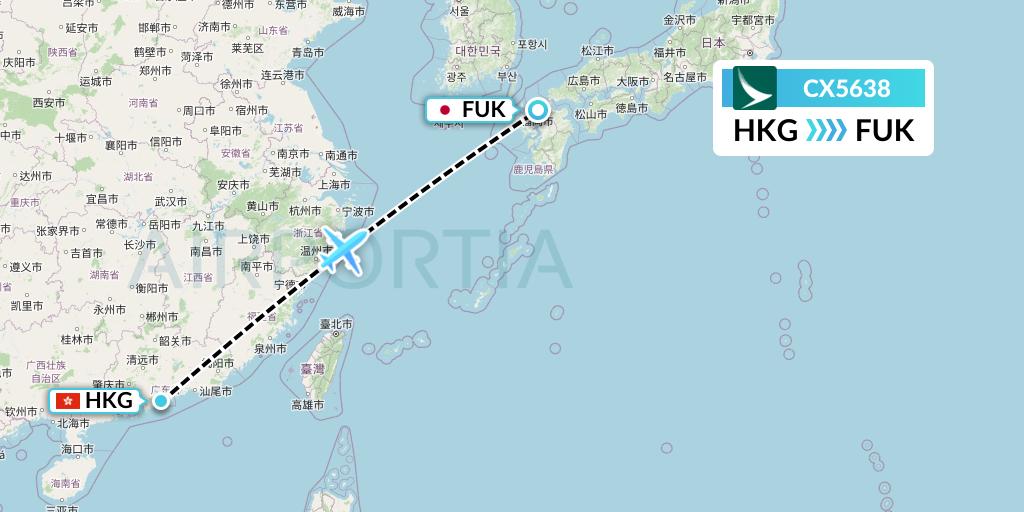 CX5638 Cathay Pacific Flight Map: Hong Kong to Fukuoka