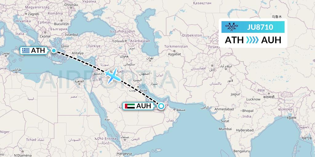 JU8710 AirSERBIA Flight Map: Athens to Abu Dhabi