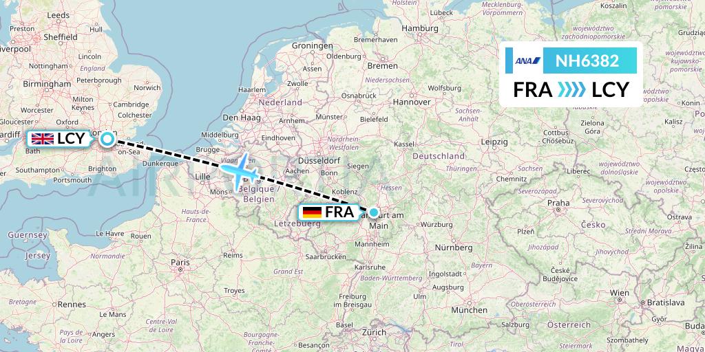 NH6382 All Nippon Airways Flight Map: Frankfurt to London