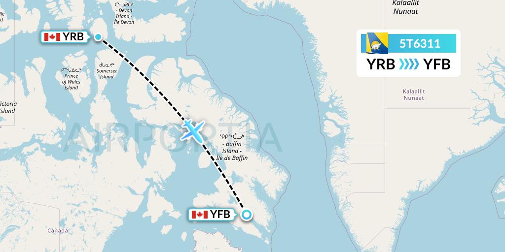 5T6311 Canadian North Flight Map: Resolute to Iqaluit