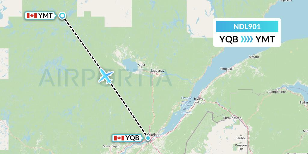 NDL901 Chrono Aviation Flight Map: Quebec to Chibougamau
