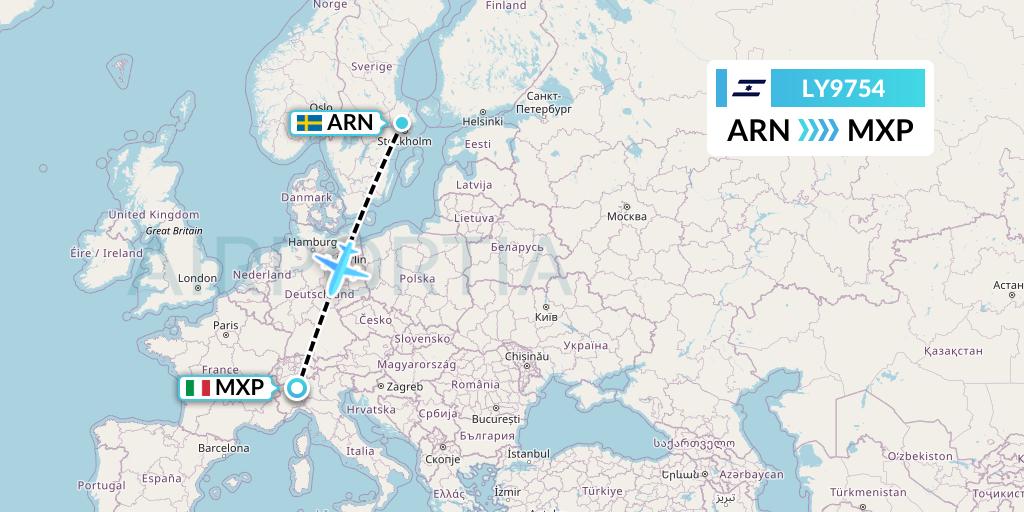 LY9754 El Al Flight Map: Stockholm to Milan