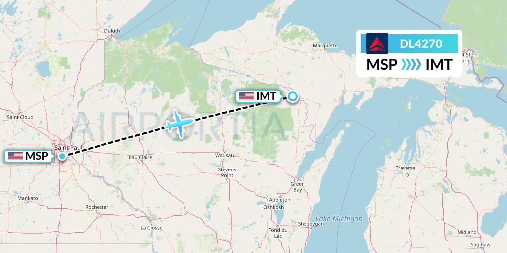 DL4270 Delta Air Lines Flight Map: Minneapolis to Iron Mountain Kingsford