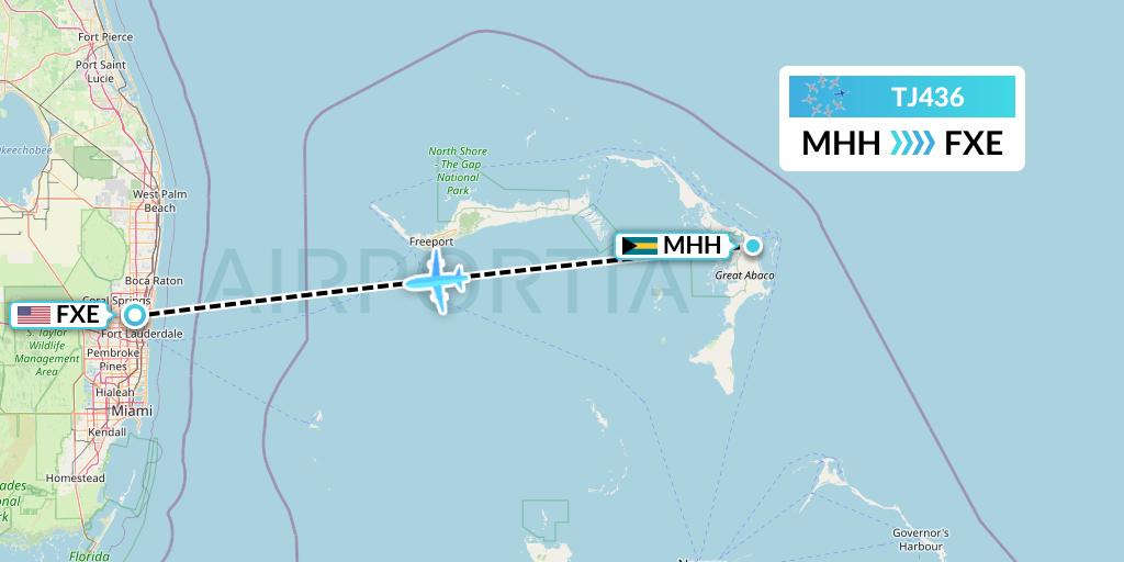 TJ436 Tradewind Aviation Flight Map: Marsh Harbour to Fort Lauderdale