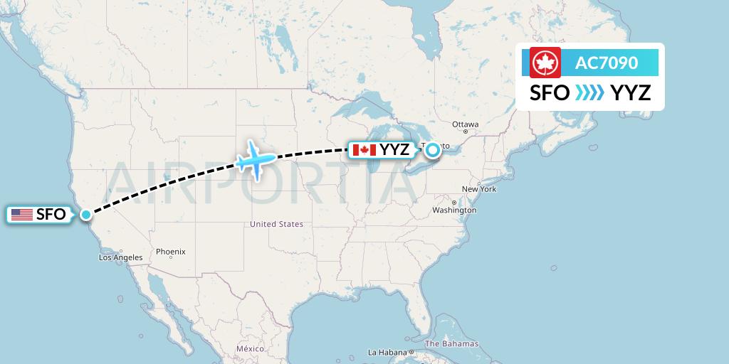 AC7090 Air Canada Flight Map: San Francisco to Toronto